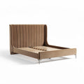 Lit en tissu beige avec tête de lit capitonnée 210 x 160 x 100cm