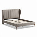 Lit double en tissu beige avec tête de lit rembourrée dimensions 200 x 160 cm