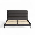 Lit en velours gris avec sommier en lattes de bois 200 x 160 x 100cm