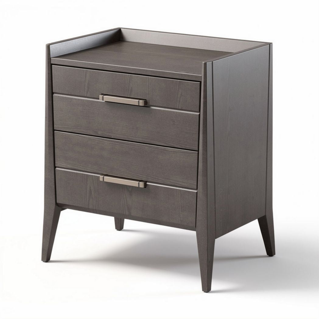 Table de nuit en bois gris avec trois tiroirs dimensions 40 x 30 x 60cm