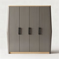 Armoire en bois et métal gris avec portes à lattes et poignées noires 120 x 40 x 150cm