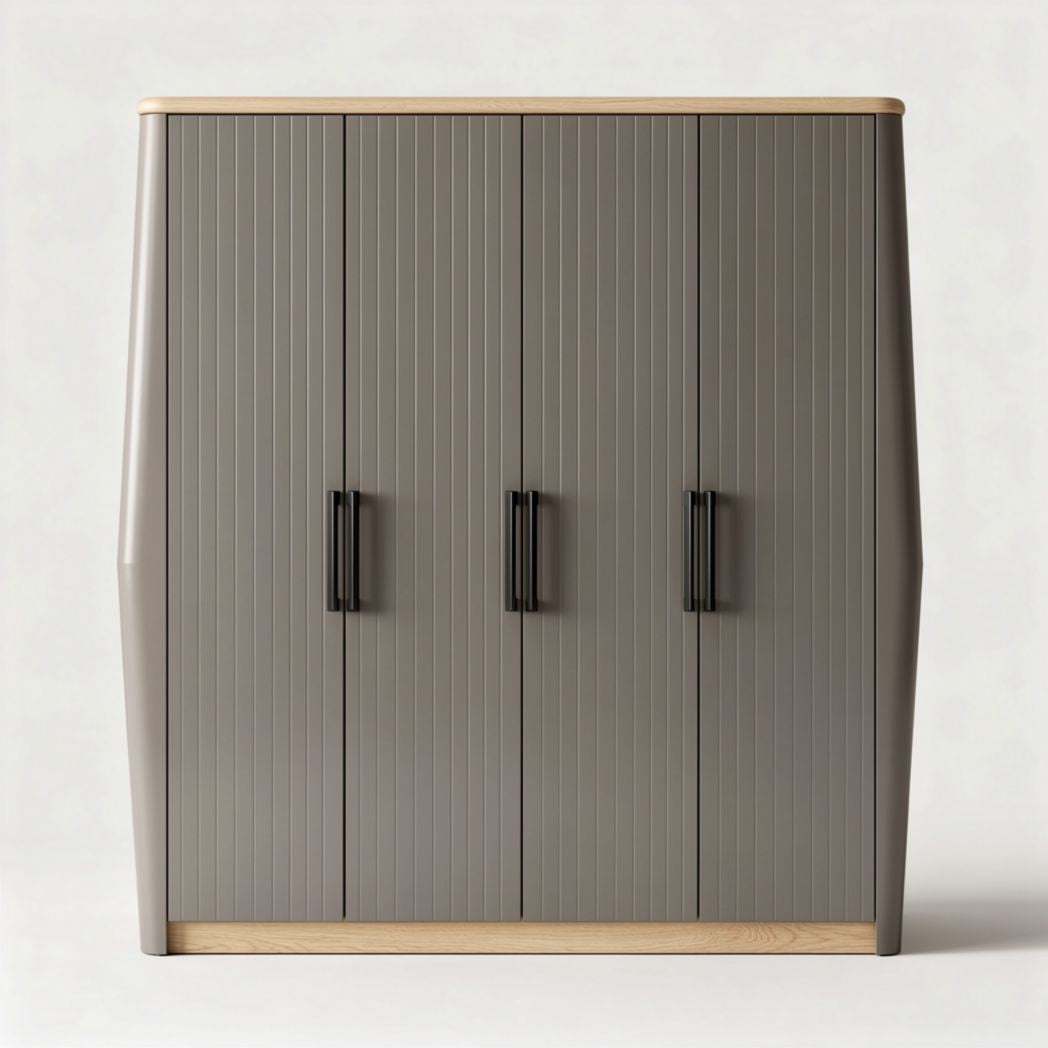 Armoire en bois et métal gris avec portes à lattes et poignées noires 120 x 40 x 150cm