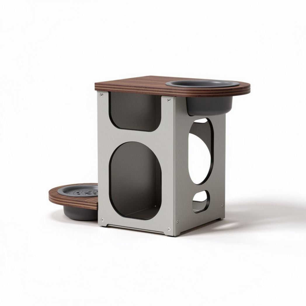 Table de repas pour animaux avec plateaux en acier inoxydable 60 x 40 x 50cm