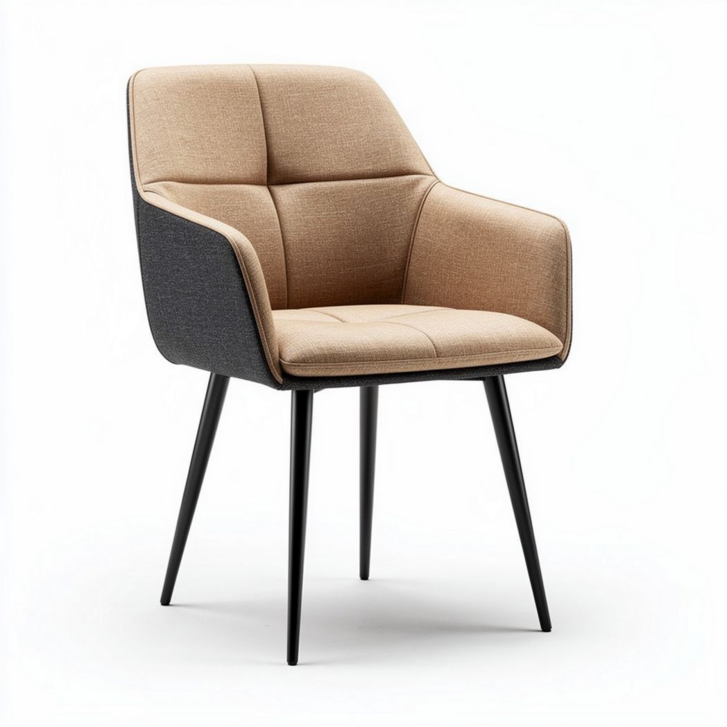 Chaise de salon en tissu beige et gris avec structure en métal noir 60 x 60 x 85cm