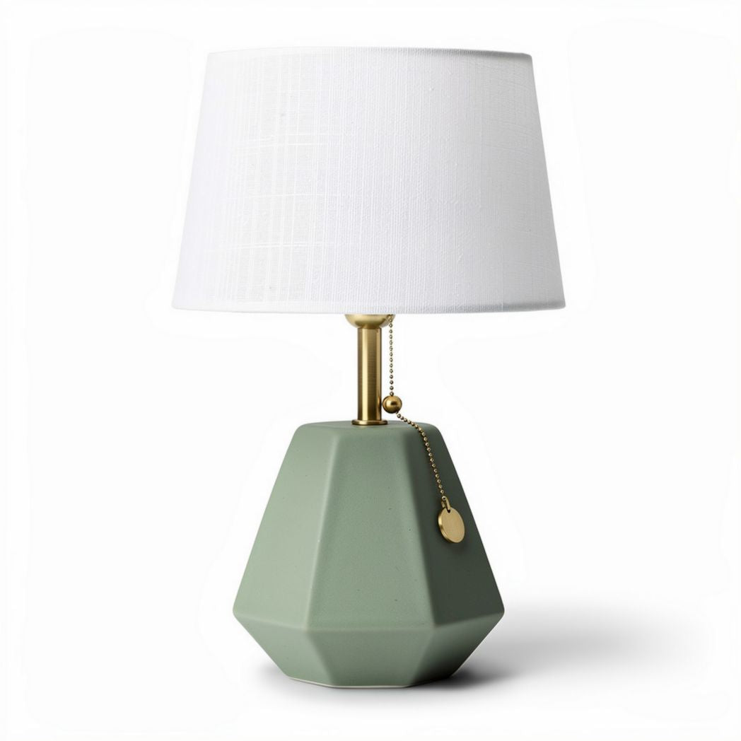 Lampe de table géométrique en céramique verte avec abat-jour blanc 30 x 15 x 15cm