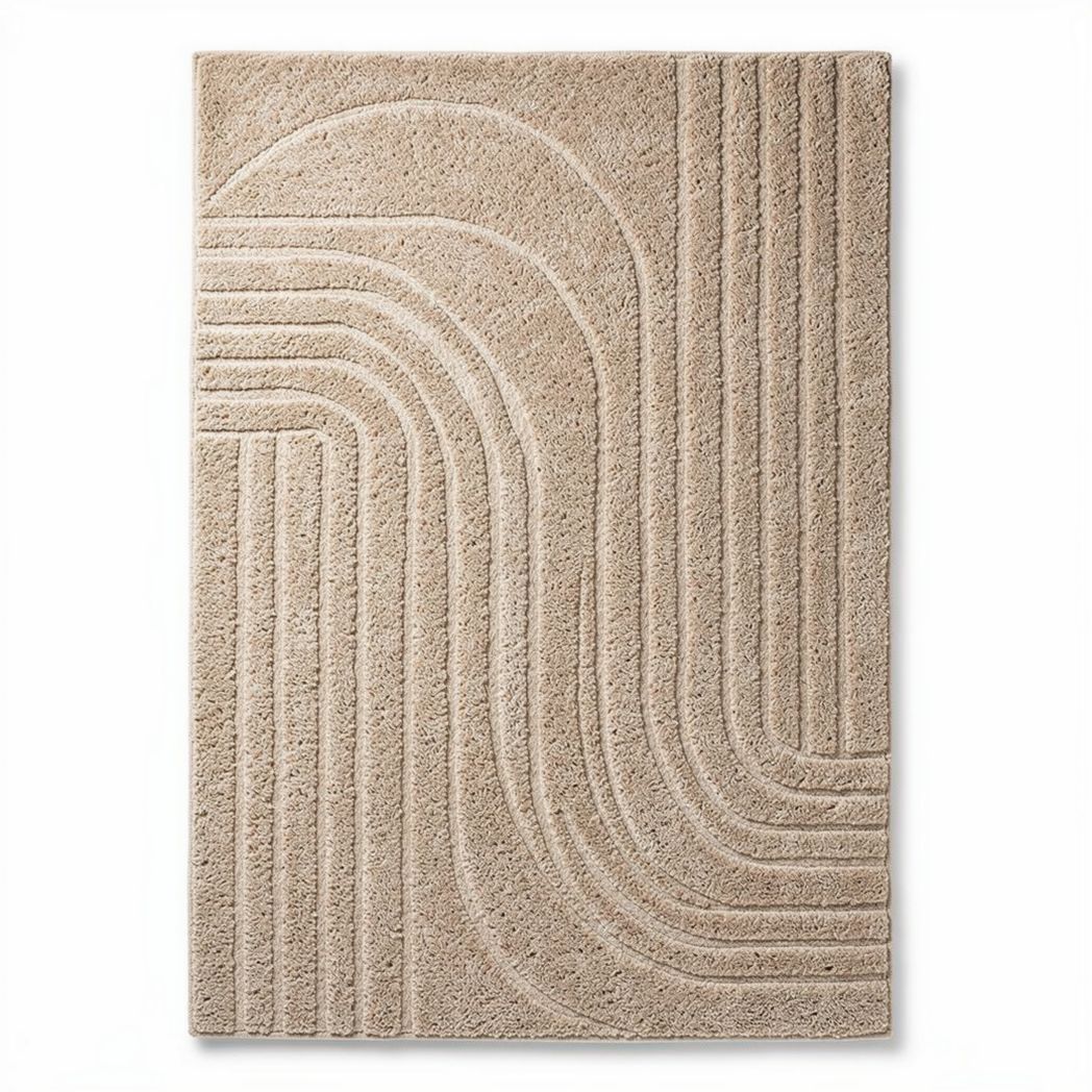 Tapis en laine beige 120 x 75 x 2cm pour salon ou chambre à coucher