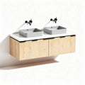 Meuble de salle de bain suspendu en bois avec double vasque grise 90 x 50 x 45cm