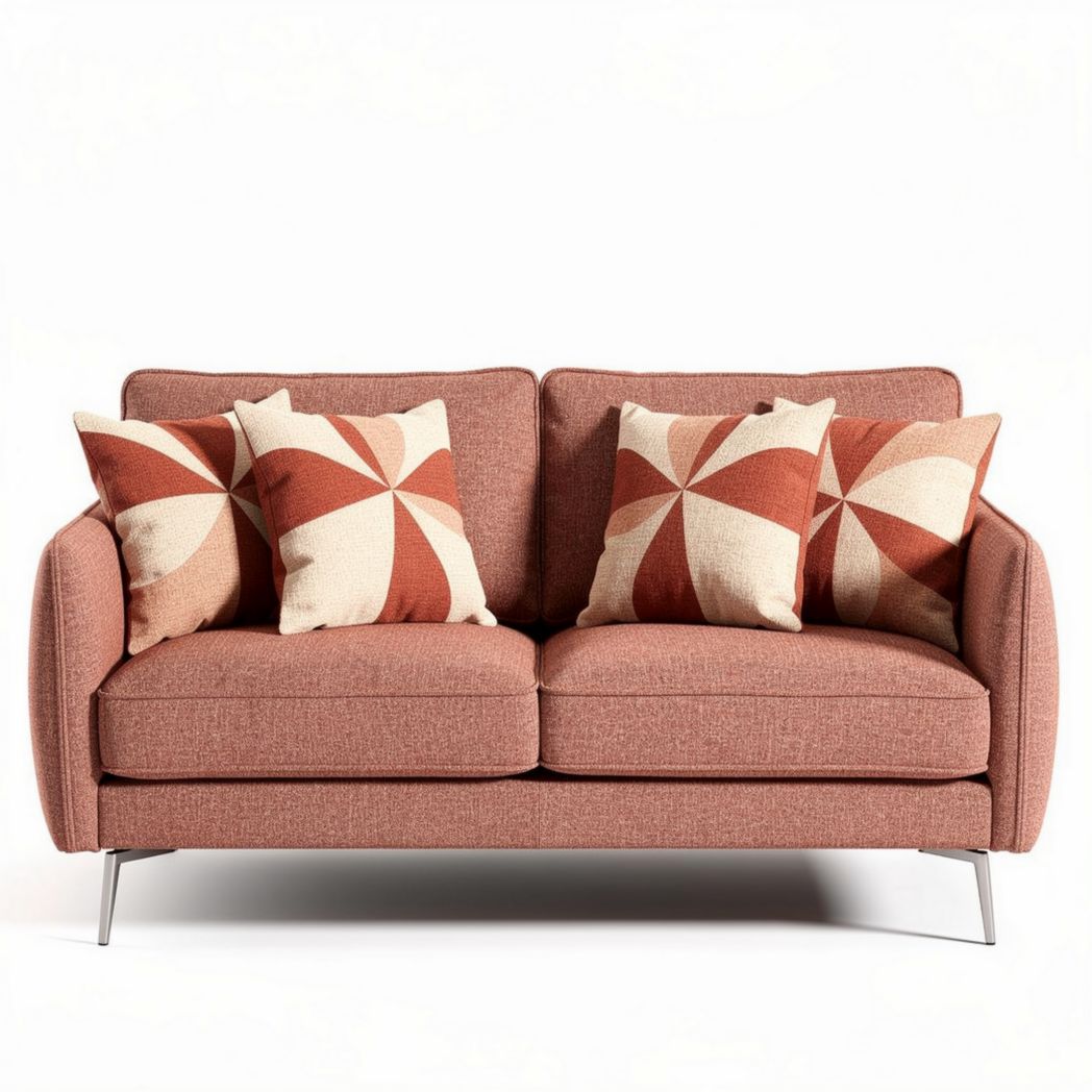 Canapé en tissu rose avec coussins décoratifs géométriques 200 x 90 x 80cm
