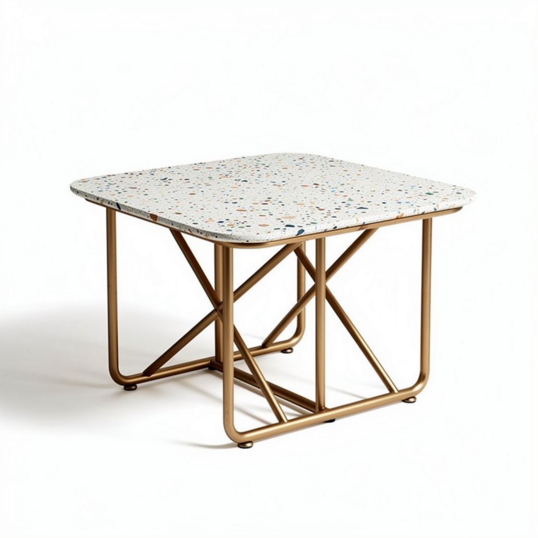Table carrée en terrazzo multicolore avec pieds en métal doré 80 x 80 x 75cm