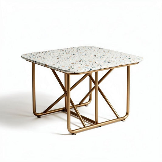Table carrée en terrazzo multicolore avec pieds en métal doré 80 x 80 x 75cm