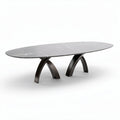 Table en marbre noir ovalisée 240 x 100 x 75cm avec pieds en bois moderne